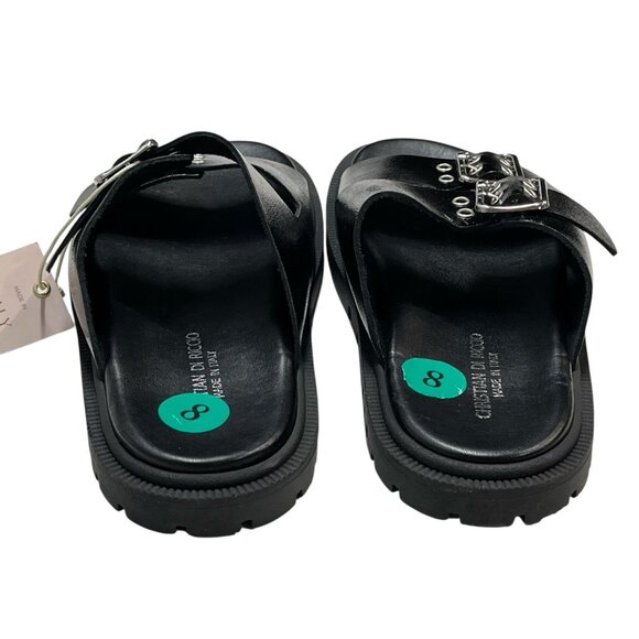 Christian Di Riccio Sandal Womens 8 Black Leather Adjustable Double Buckle Slide - Picture 6 of 8